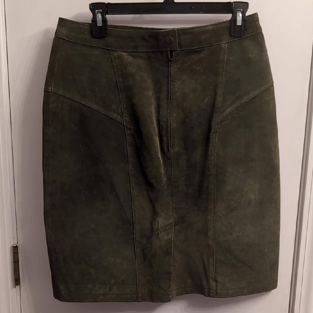 Vintage Melbourne Elements Olive Green Suede Pencil Skirt Size 14